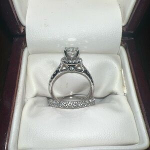Helzberg Diamonds Silver and White Engagement Ring Set